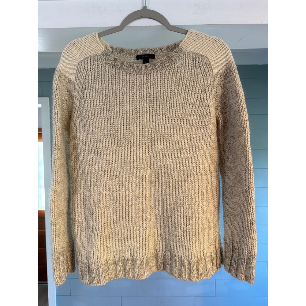 J.Crew Wool Mohair Blend Chunky Knit Sweater Marled Oatmeal 07868 Small